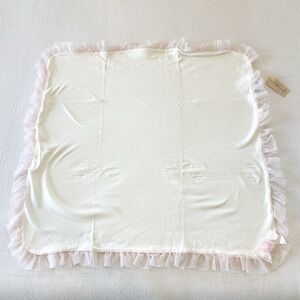 First Impressions Ivory Macy's Cotton Baby Blanket Pink Ruffled Tulle Trim 2017